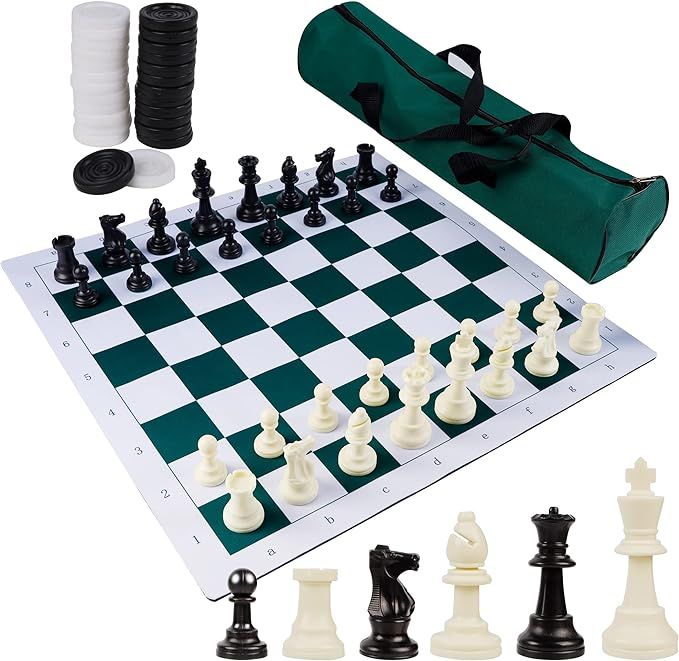 Juegoal 20" Portable Chess & Checkers Set, 2 in 1 Travel Board Games for Kids and Adults, Folding... | Amazon (US)
