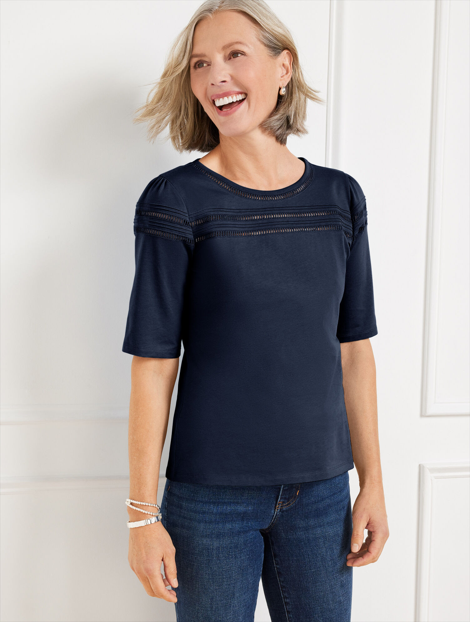 Ladder Stitch Crewneck Tee | Talbots