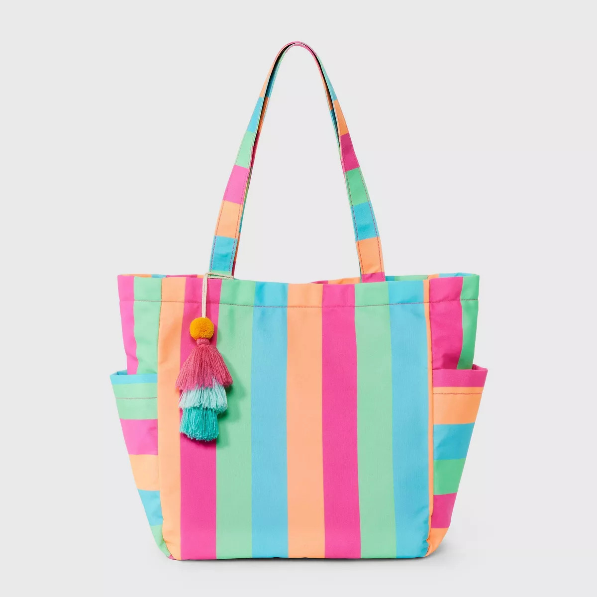 Girls' Canvas Beach Tote Bag - Cat & Jack™️: Striped Softside Handbag, Double Shoulder Handle... | Target