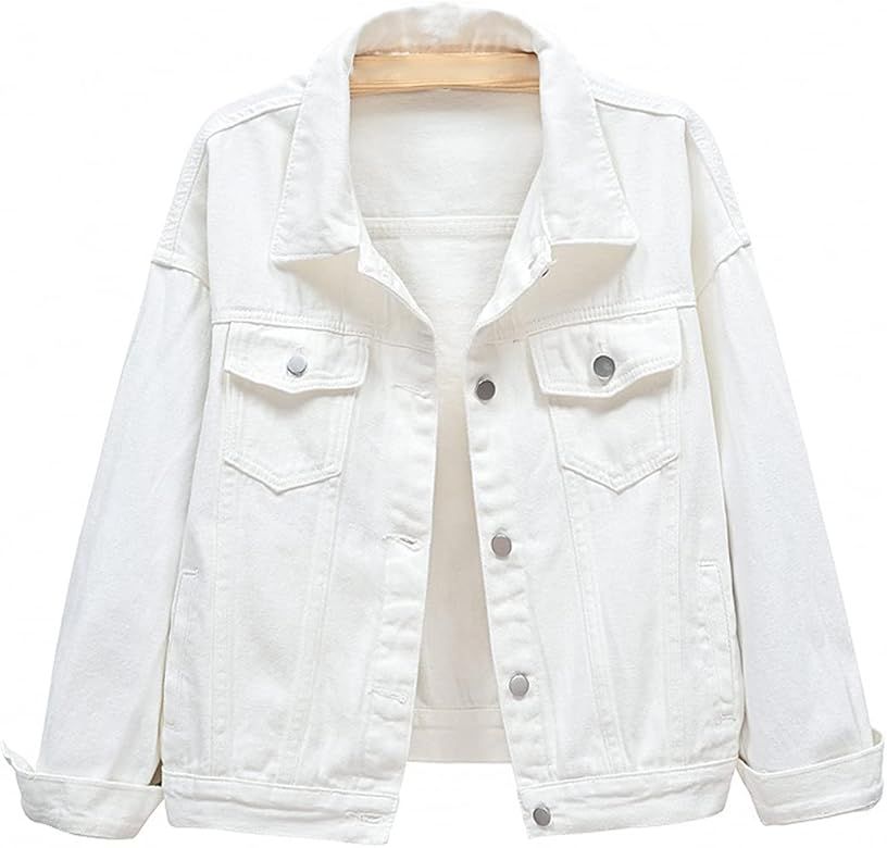 Haellun Womens Casual Lapel Basic Jean Long Sleeve Button Down Denim Jacket Coat | Amazon (US)