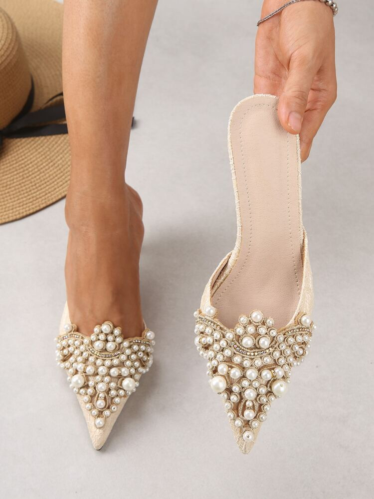 Faux Pearl Decor Kitten Heeled Mules | SHEIN