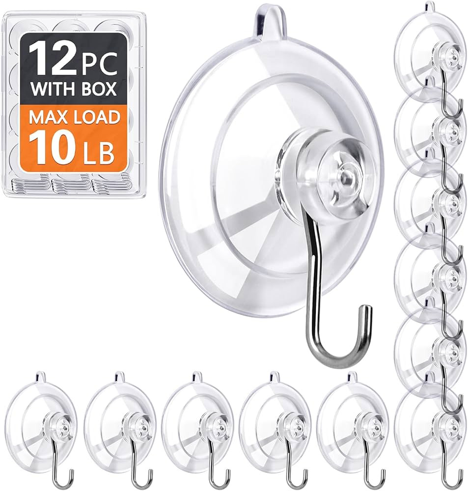 KORCCI Suction Cup Hooks 12Pack - Max Load 10LB, 1.77Inch Clear Medium Suction Cups, No Trace, Re... | Amazon (US)