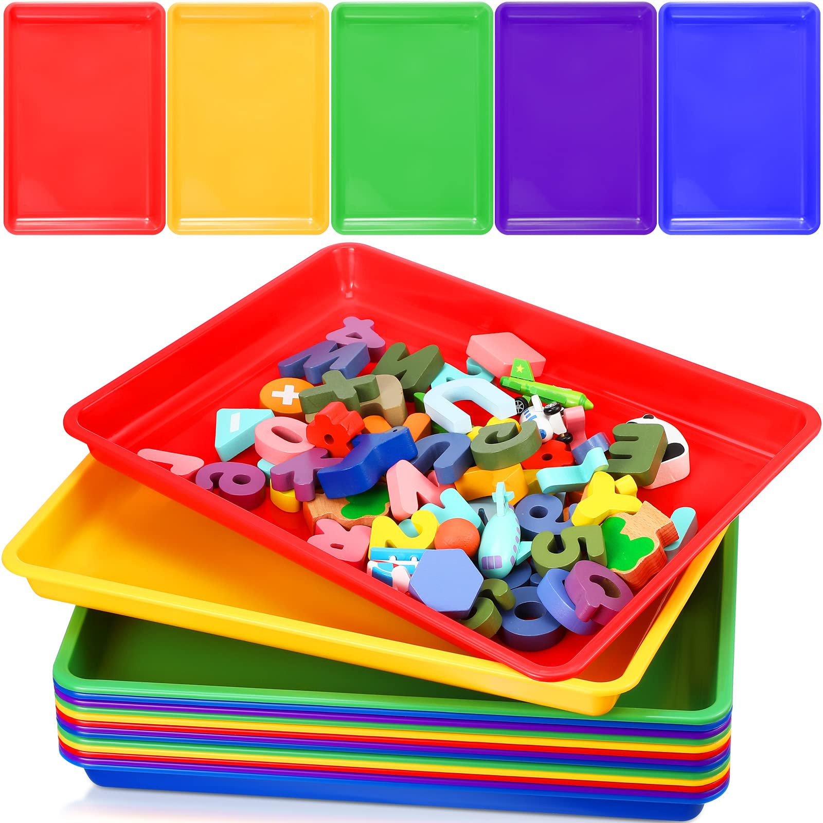 Maitys 15 Pcs Flat Plastic Trays 16.1 x 11.8'' Sensory Storage Tray Paper Stackable Classroom Bin... | Amazon (US)