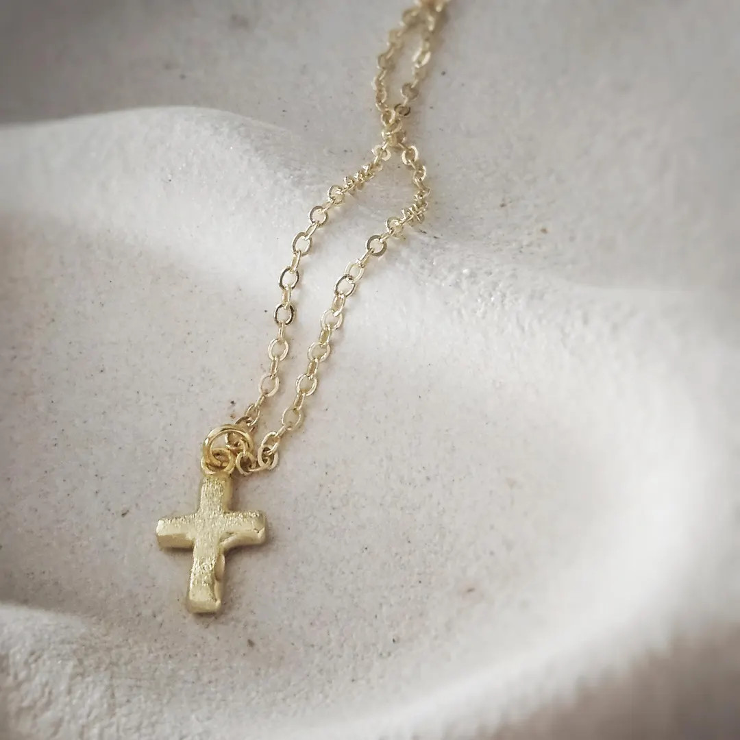 Hammered Cross Gold Charm Necklace, Boho Layering Necklace, Charm Necklace | Etsy (US)