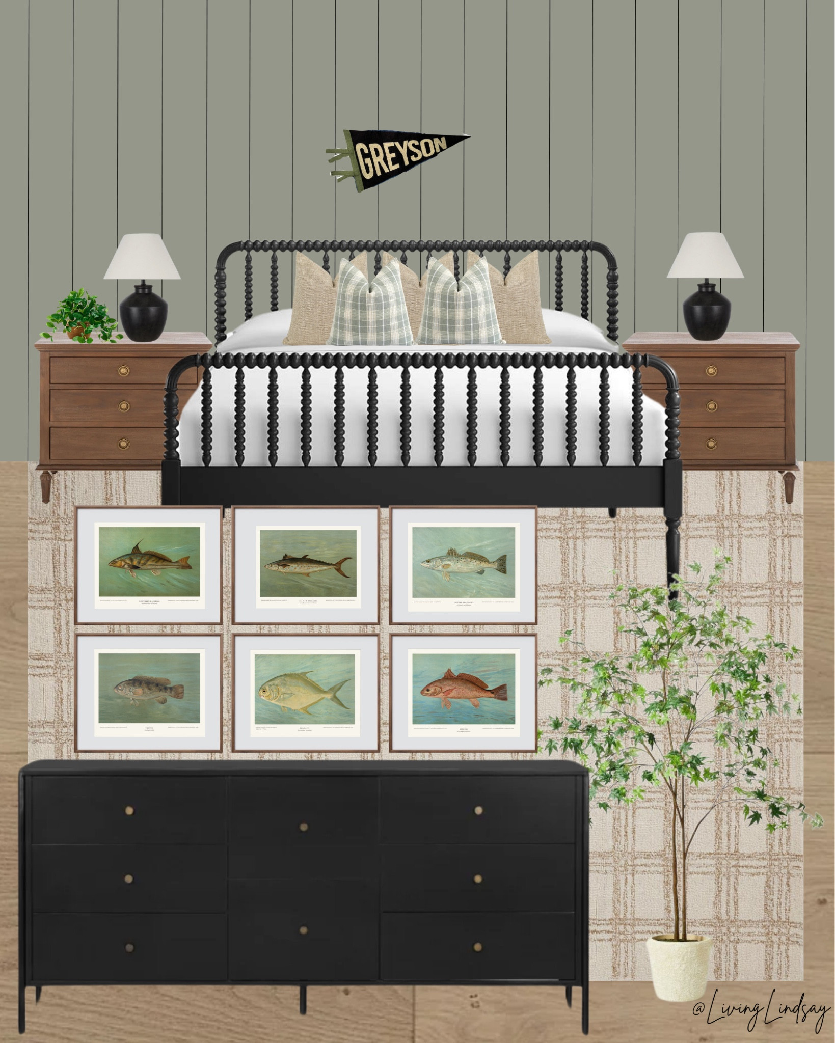 Fish bedroom, lake house bedroom, but bedroom, fishing bedroom, Chris loves Julia loloi rug, Jenny kind bed, spindle bed

#LTKhome #LTKkids #LTKstyletip