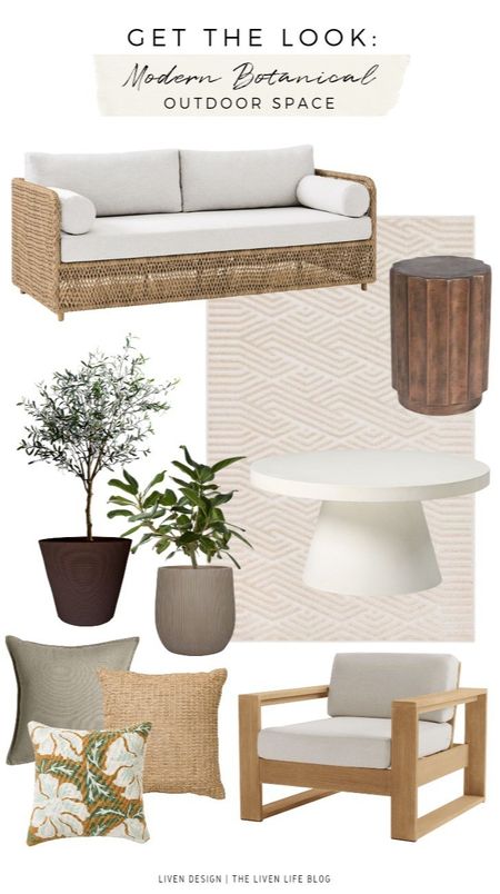 Outdoor patio. Outdoor patio furniture. Wicker patio sofa. Wood club lounge patio chairs with cushions. Outdoor pillows. Outdoor side accent table. Outdoor coffee table. Modern patio. Outdoor planters. Fluted planter. Flower pot. Outdoor neutral geometric rug. 

#LTKSeasonal #LTKhome #LTKstyletip