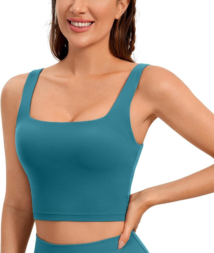 CRZ YOGA Butterluxe Womens Square Neck Longline Sports Bra - Workout Crop Tank Tops Padded with B... | Amazon (US)