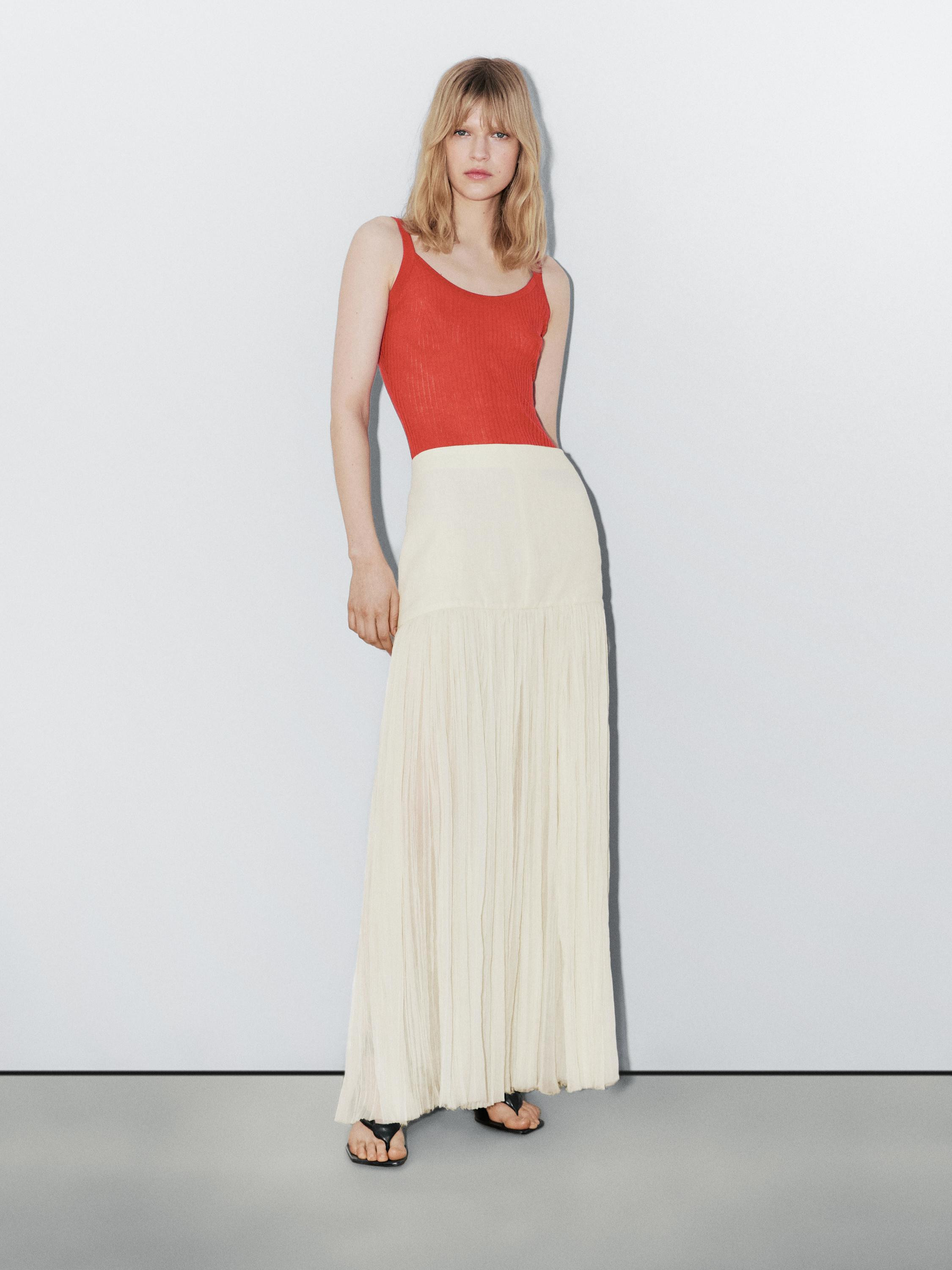 Long silk blend skirt with corset belt - Studio | Massimo Dutti UK