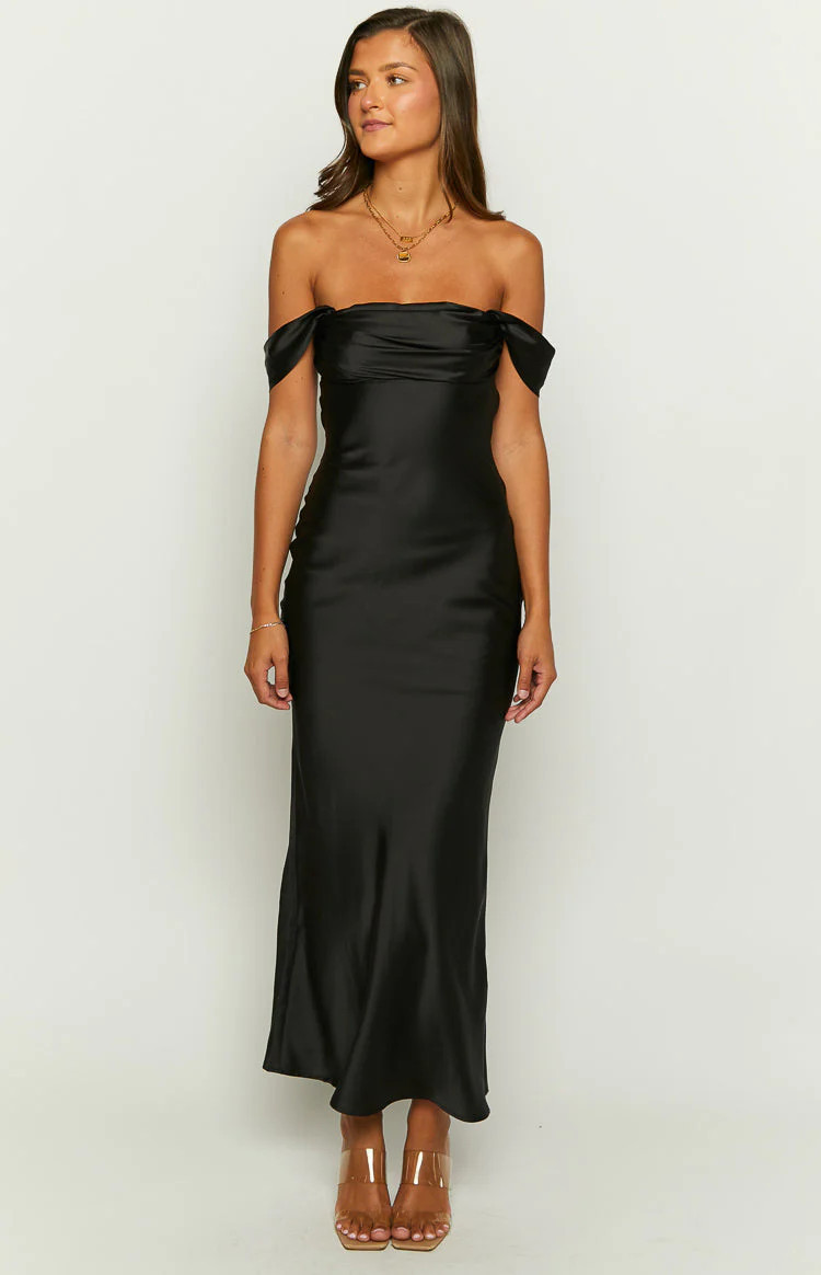 Ella Black Off Shoulder Formal Maxi Dress | Beginning Boutique (US)