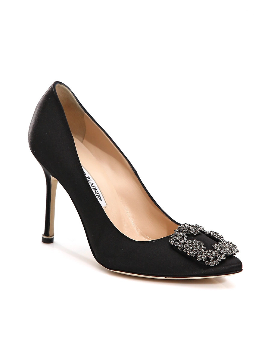 Manolo Blahnik Women's Hangisi 105MM Embellished Satin Pumps - Black - Size 8.5 | Saks Fifth Avenue