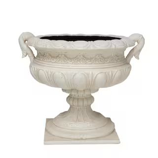 19.25 in. H Aged White Cast Stone Fiberglass Urn with Handles | The Home Depot