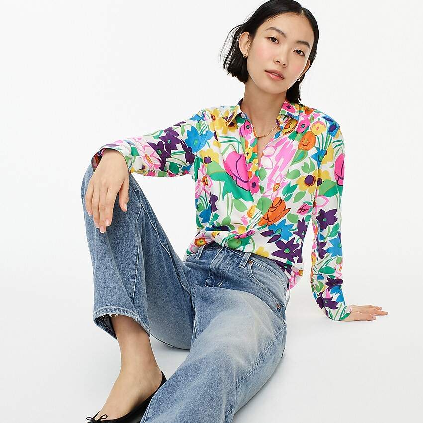 Collection slim-fit silk twill shirt in vibrant garden print | J. Crew US