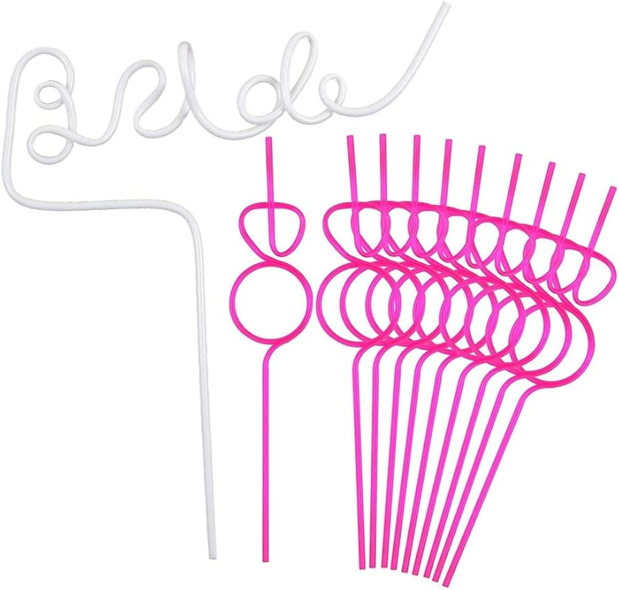 Poret Bachelorette Party Decorations Straws Bridal Shower Supplies - White Large Bride + Pink Dia... | Amazon (US)