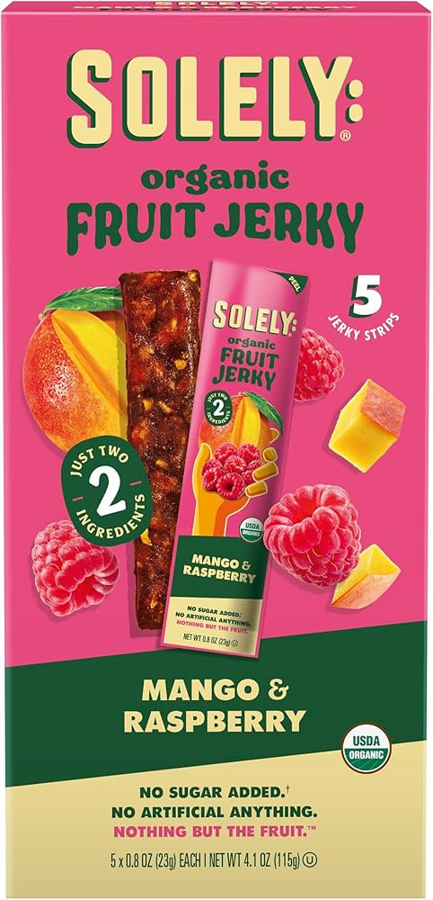 SOLELY - Organic Mango Raspberry Fruit Jerky - 5 Individually Wrapped Fruit Strips - Fruit Leathe... | Amazon (US)