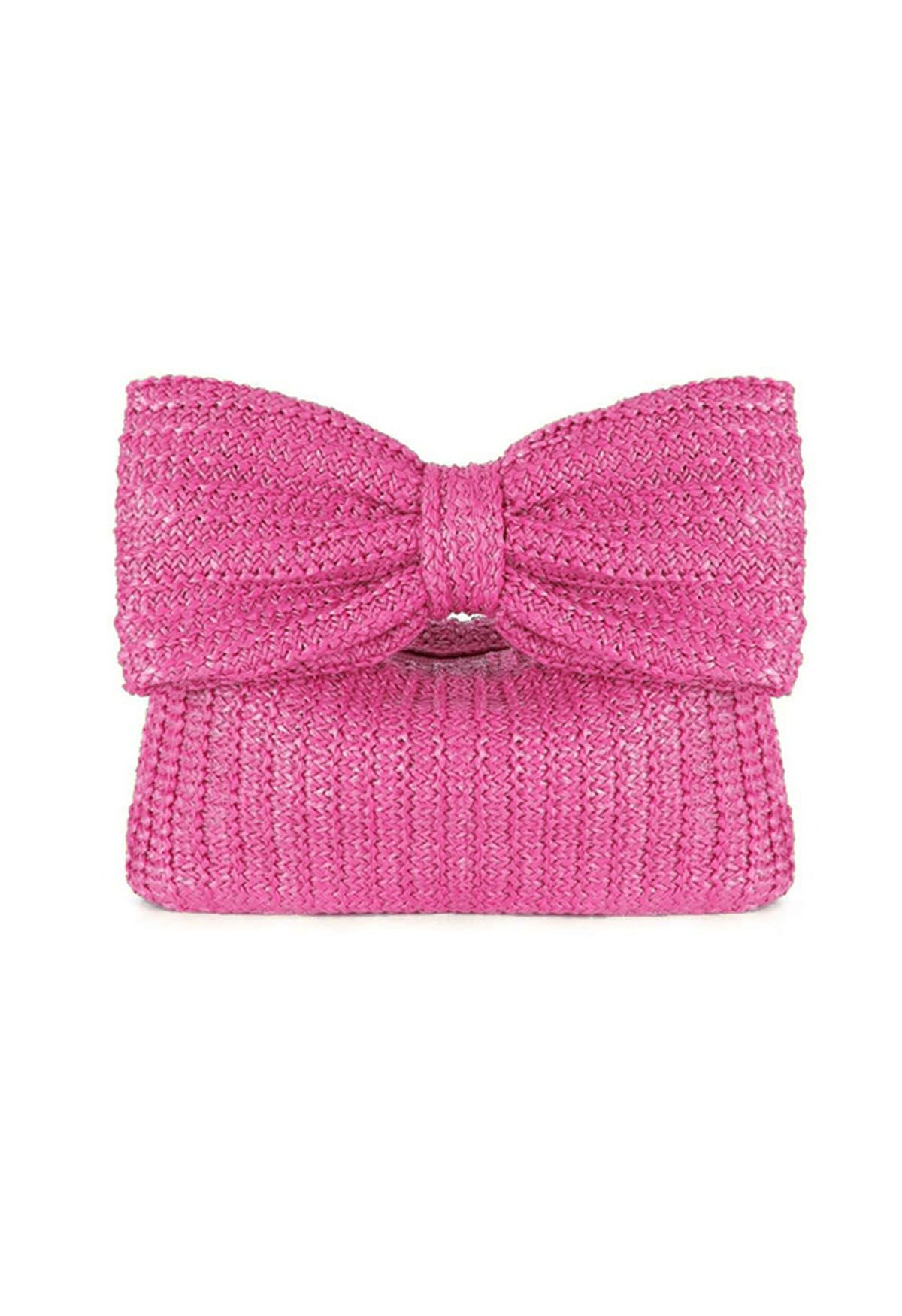 Bowknot Braided Straw Clutch in Hot Pink | Chicwish