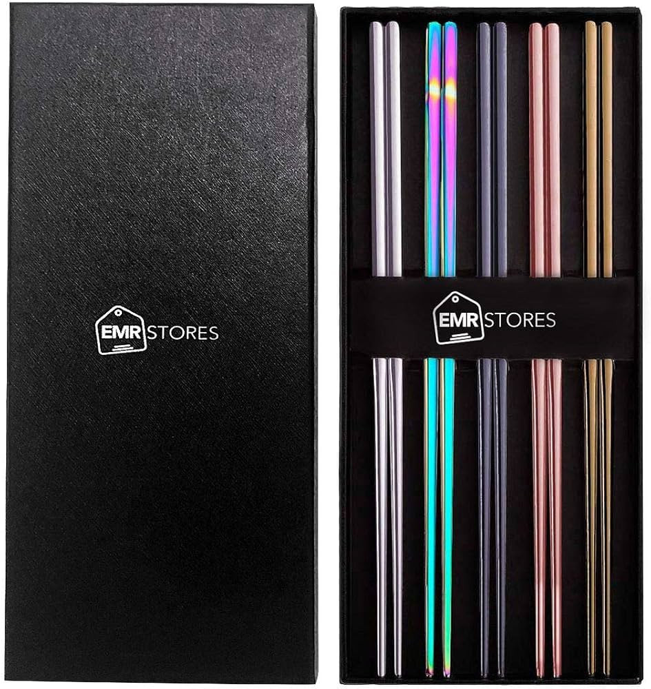 EMRSTORES Stainless Steel Chopsticks - Multicolor Reusable Chopsticks - 5 Pairs Dishwasher Safe M... | Amazon (US)