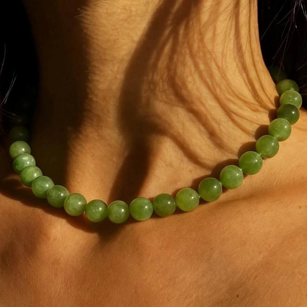 Green Beaded Gemstone Necklace - Minimalist Crystal Choker ,  Natural Stone Jewelry , Simple Boho... | Etsy (US)