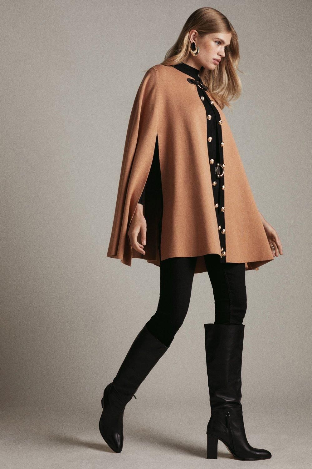 Military Trim Knitted Cape | Karen Millen US