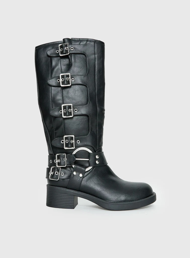 Buckle Down Boots Black | Princess Polly US