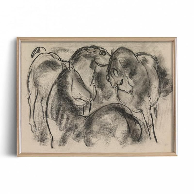 Beige Equine Pony Equestrian Print Poster - Vintage Farmhouse Horse Wall Art - Horse Drawing Etch... | Amazon (US)