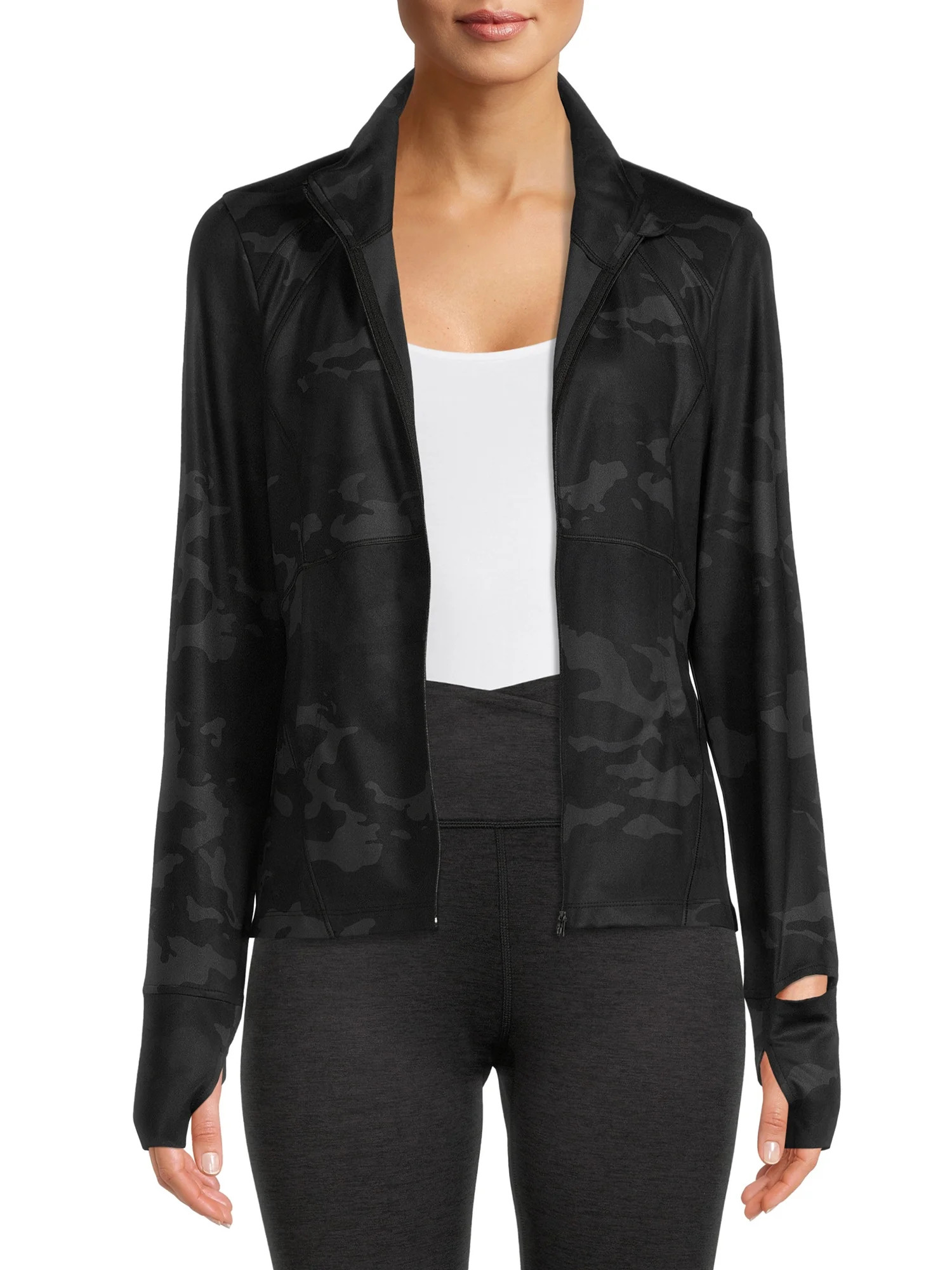 Avia Women's Active Full Zip Long Sleeve Jacket with Thumbholes and Sport Watch Opening - Walmart... | Walmart (US)