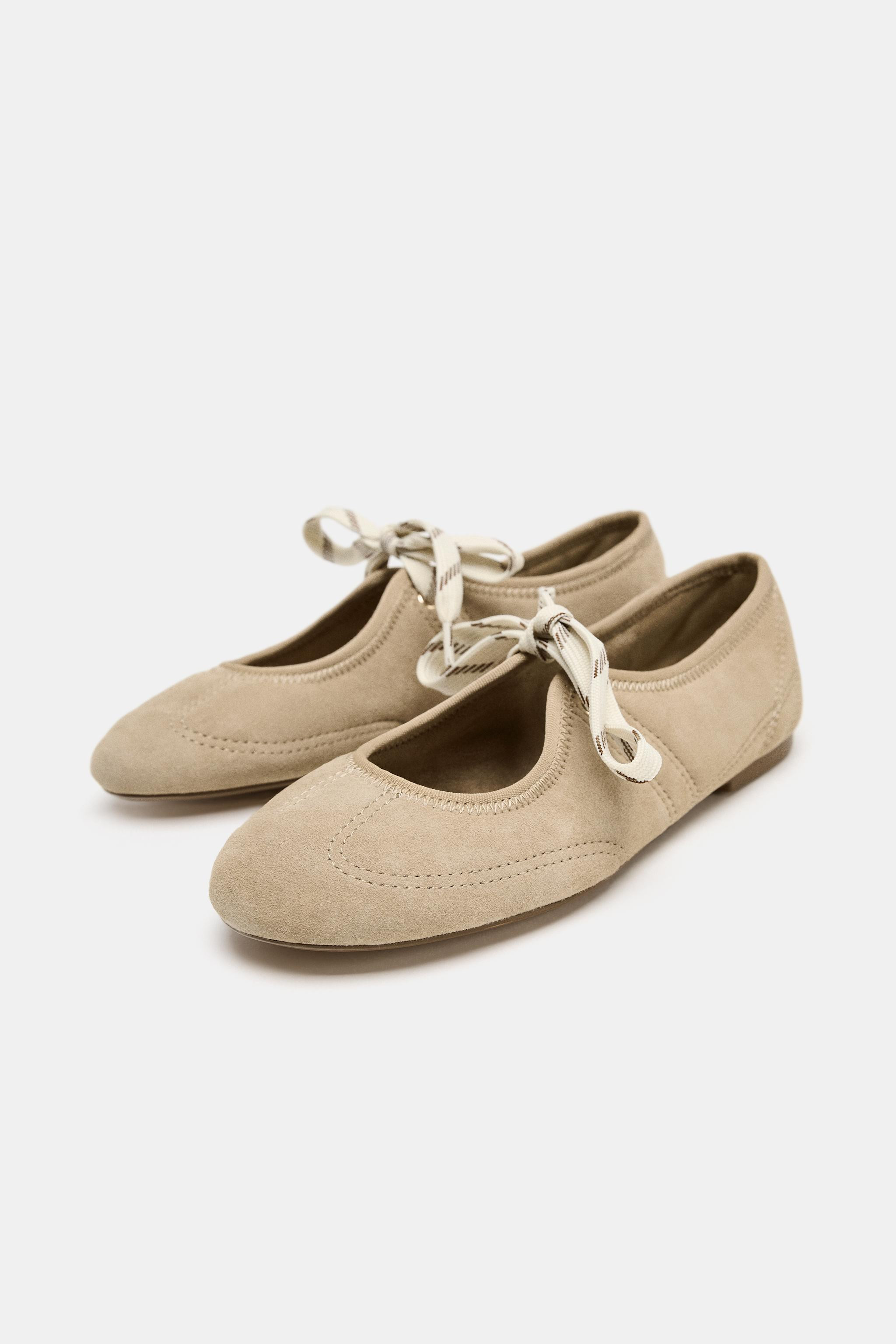 BALLERINE CON LACCI IN PELLE SCAMOSCIATA | Zara IT