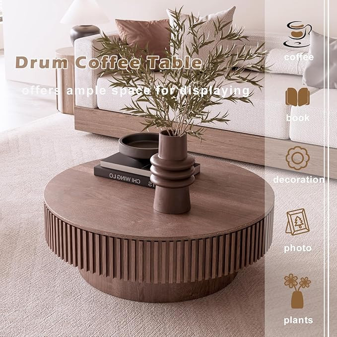 39'' Round Coffee Table with Storage, Modern Wooden Coffee Table with Solid Wood Veneered, Circle... | Amazon (US)