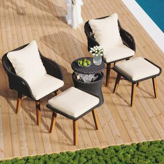 Black and Beige 5 Pieces Patio Furniture Outdoor Lounge Chair Sets | The Home Depot