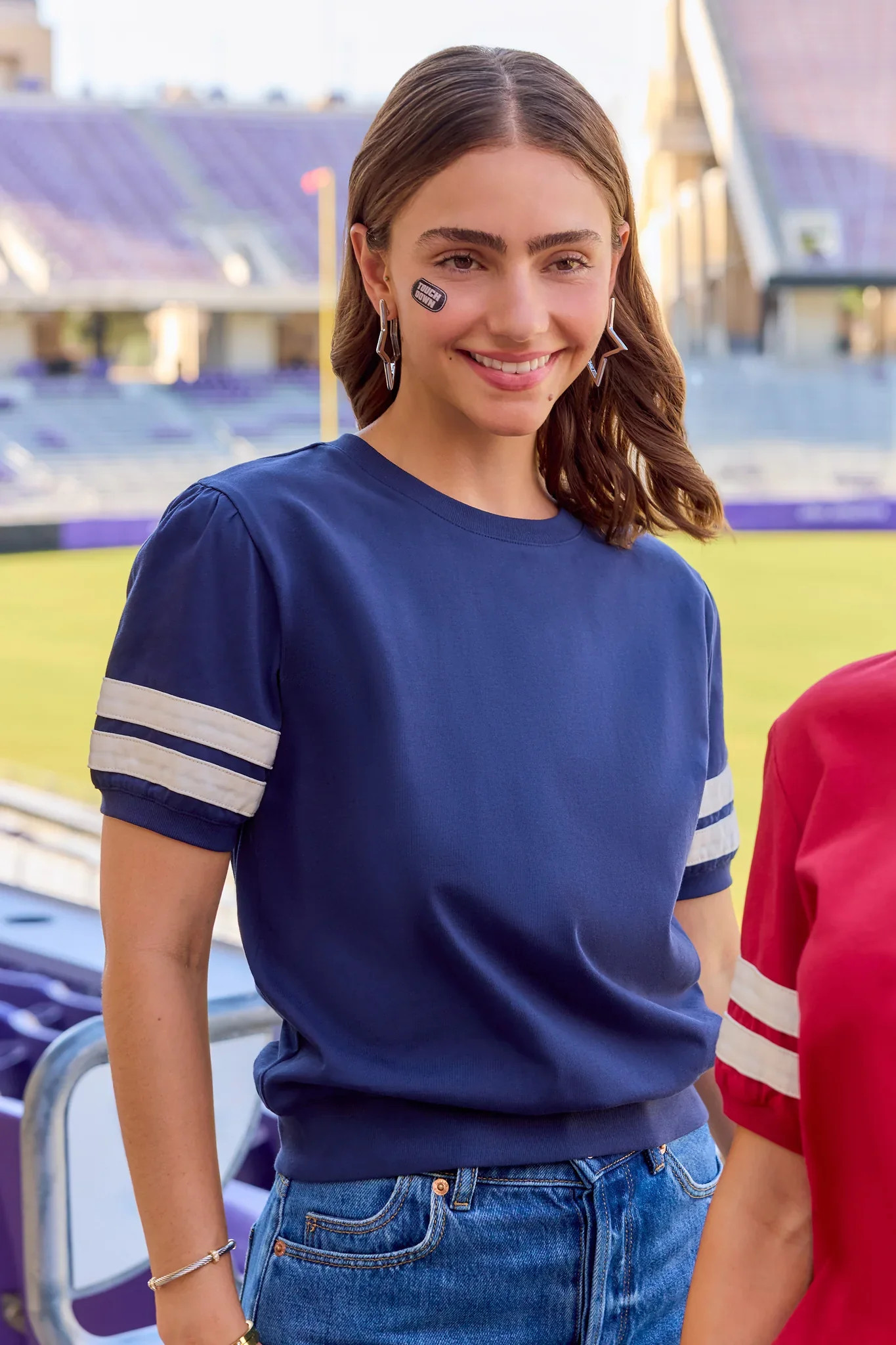 Alice Navy Striped Sleeve Tee | Avara