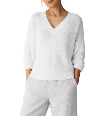 Eileen Fisher Textural Knit V-Neck Long Sleeve Top | Dillard's | Dillard's