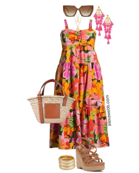 Plus Size Summer Dresses 4 - An easy casual summer outfit with a bright floral maxi dress, pink statement earrings, and a straw tote. Alexa Webb

#LTKSeasonal #LTKPlusSize #LTKStyleTip