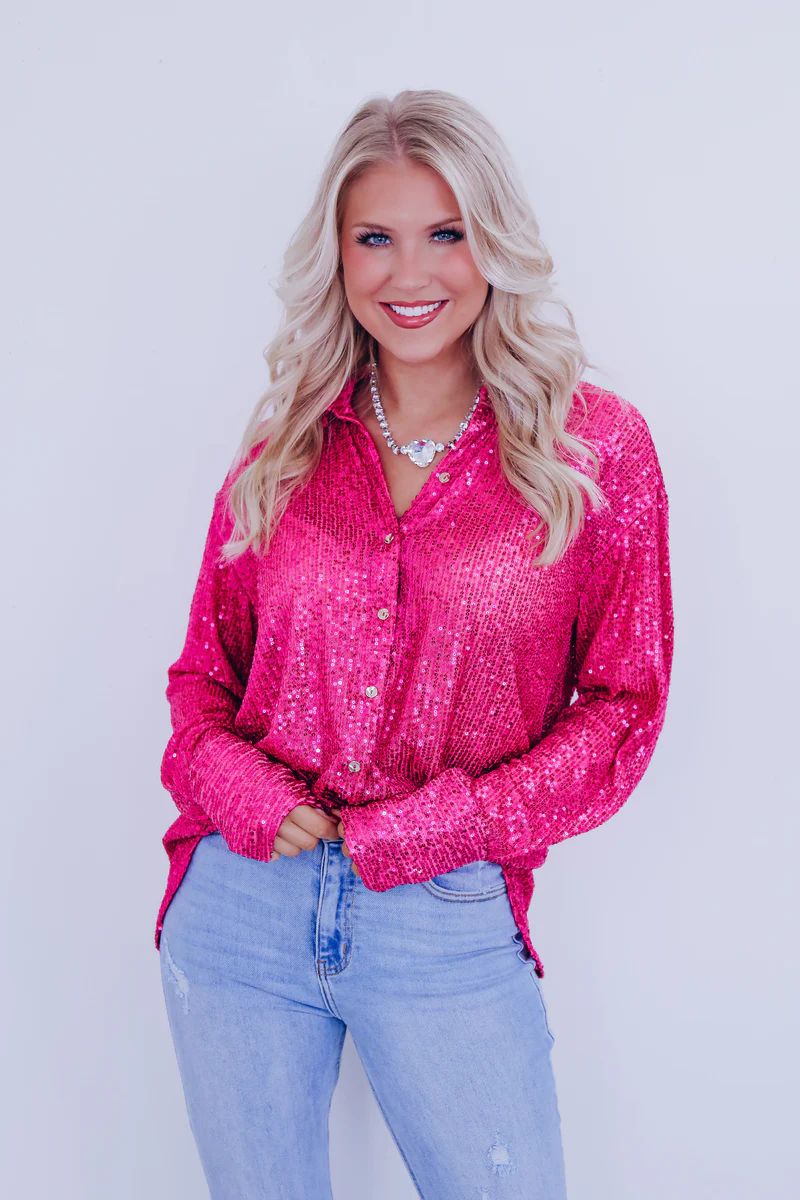 Sparkle On Sheer Sequin Mesh Top - Pink | Whiskey Darling Boutique