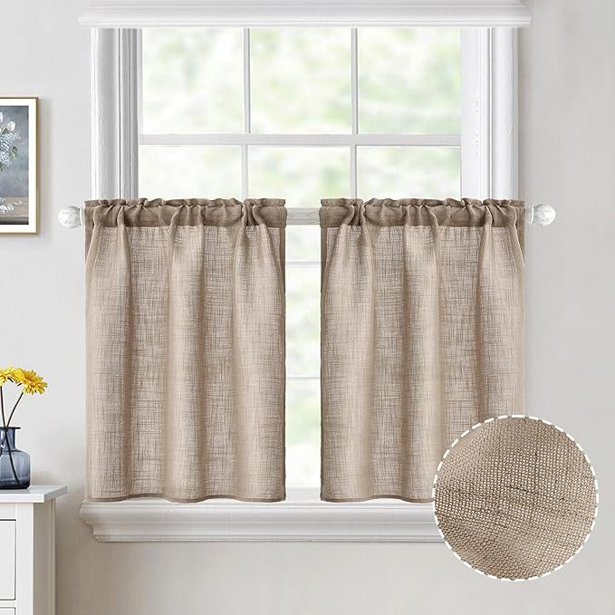 MIULEE Cafe Curtains 24 Inch Length Half Window Curtain Farmhouse Short Linen Semi Sheer Curtains... | Amazon (US)
