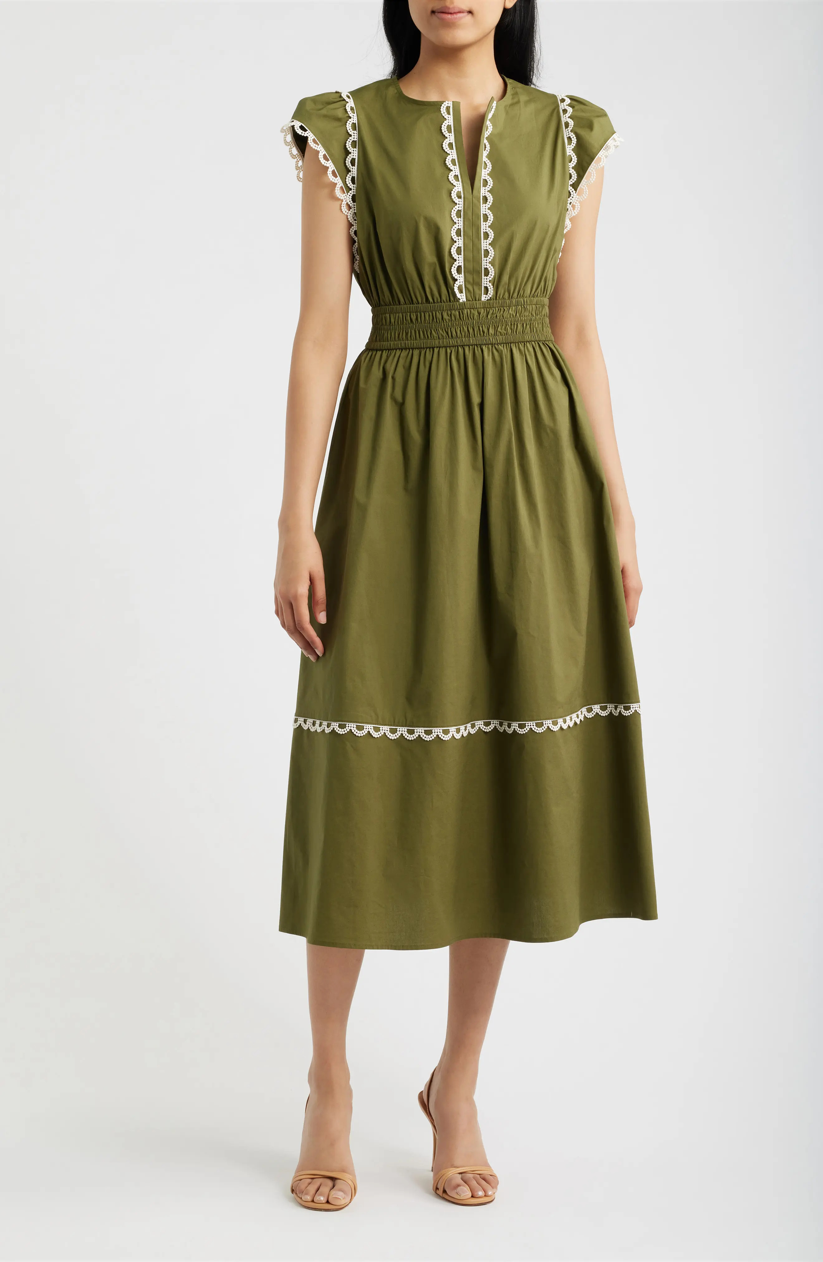 Scallop Cap Sleeve Midi Dress (Women) | Nordstrom | Nordstrom