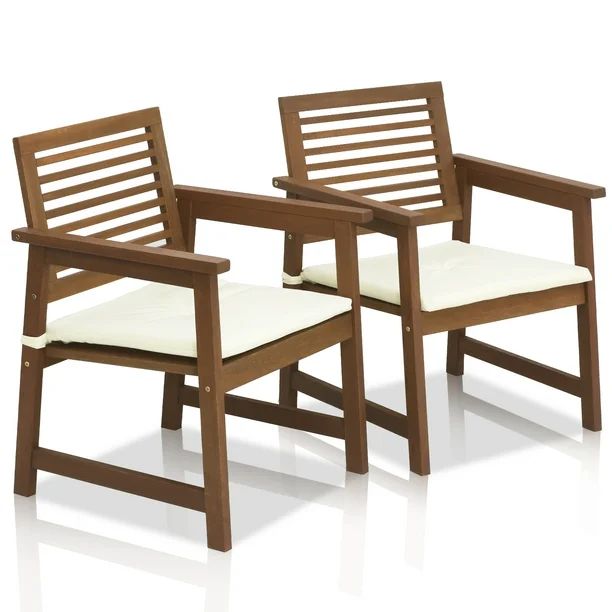 Furinno Tioman Teak Hardwood Outdoor Armchair with Cushion, Set of 2 - Walmart.com | Walmart (US)