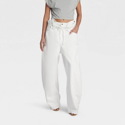 KBB by KAHLANA Women's High Waisted 'The Cut Out Paper Bag Jeans' - White 0 | Target