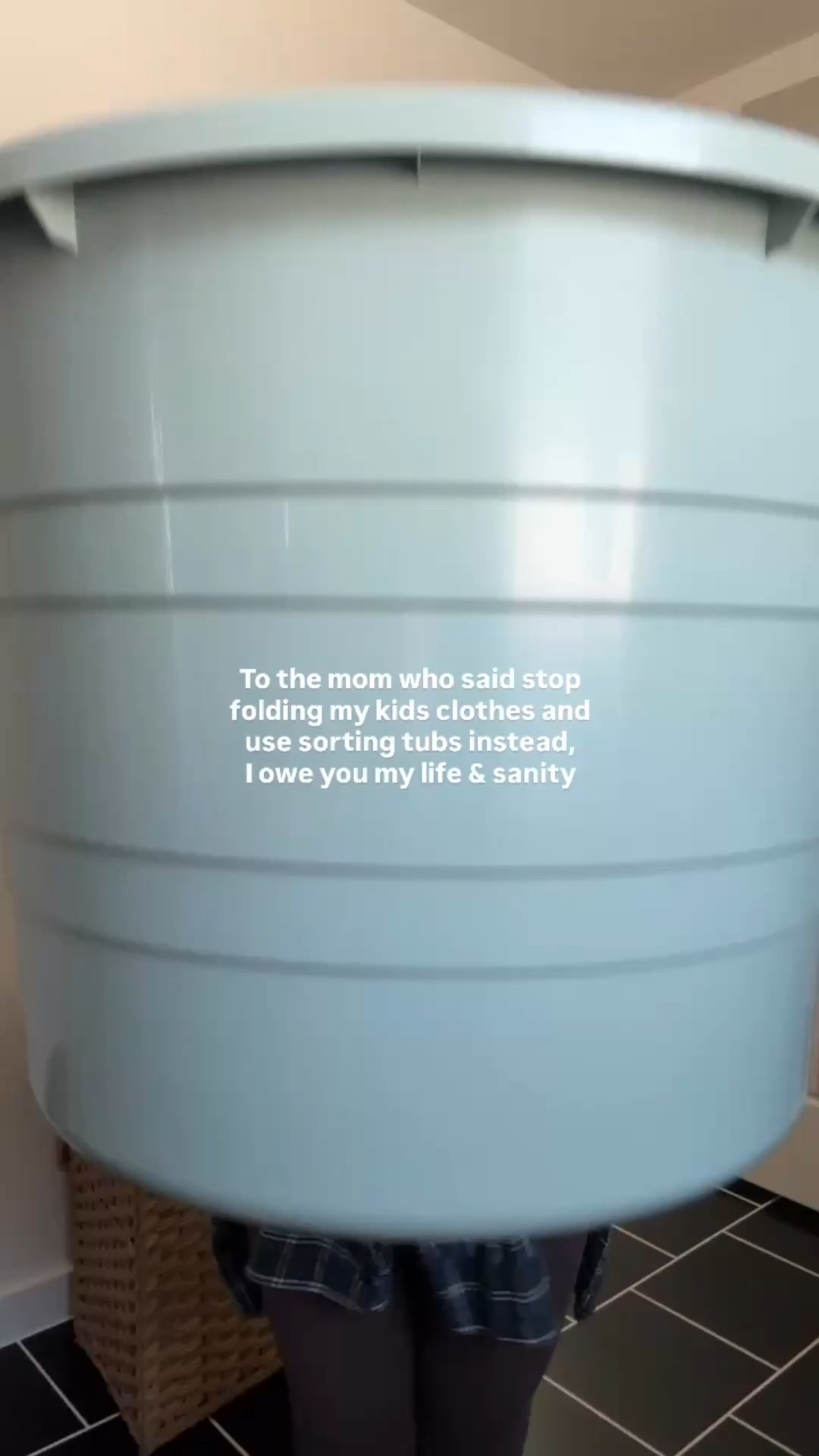 Just do it, babes. It will change. your. life. 

Each kids has their own tub, and they’re responsible for getting it in their drawers. What their drawers look like is none of my business anymore. 😉😆