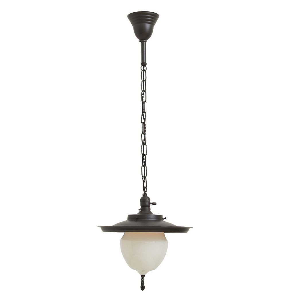 Statement Vintage Traditional Pendant with Metal Reflector and Opal Glass Shade w Finial | Rejuvenation