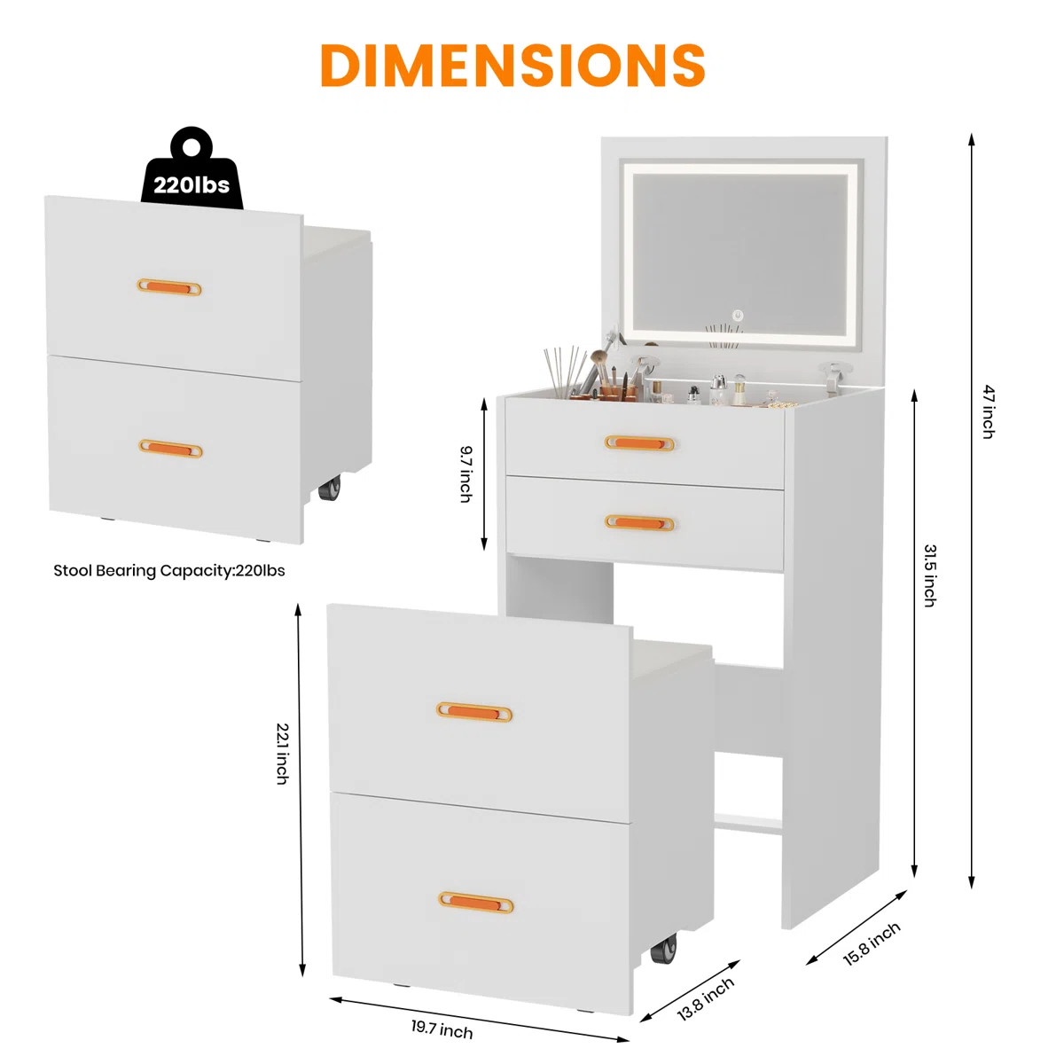 3 in 1 Vanity, Compact Vanity with 3 Drawers, Makeup Desk with Flip-up 3 Colors Lighting Mirror a... | Wayfair North America