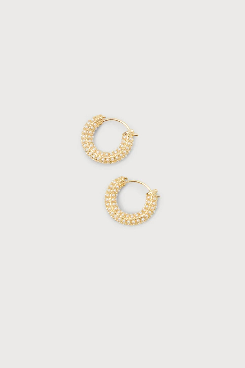 Amalfi 14KT Gold Pearl Pave Huggie Hoop Earrings | Lulus (US)