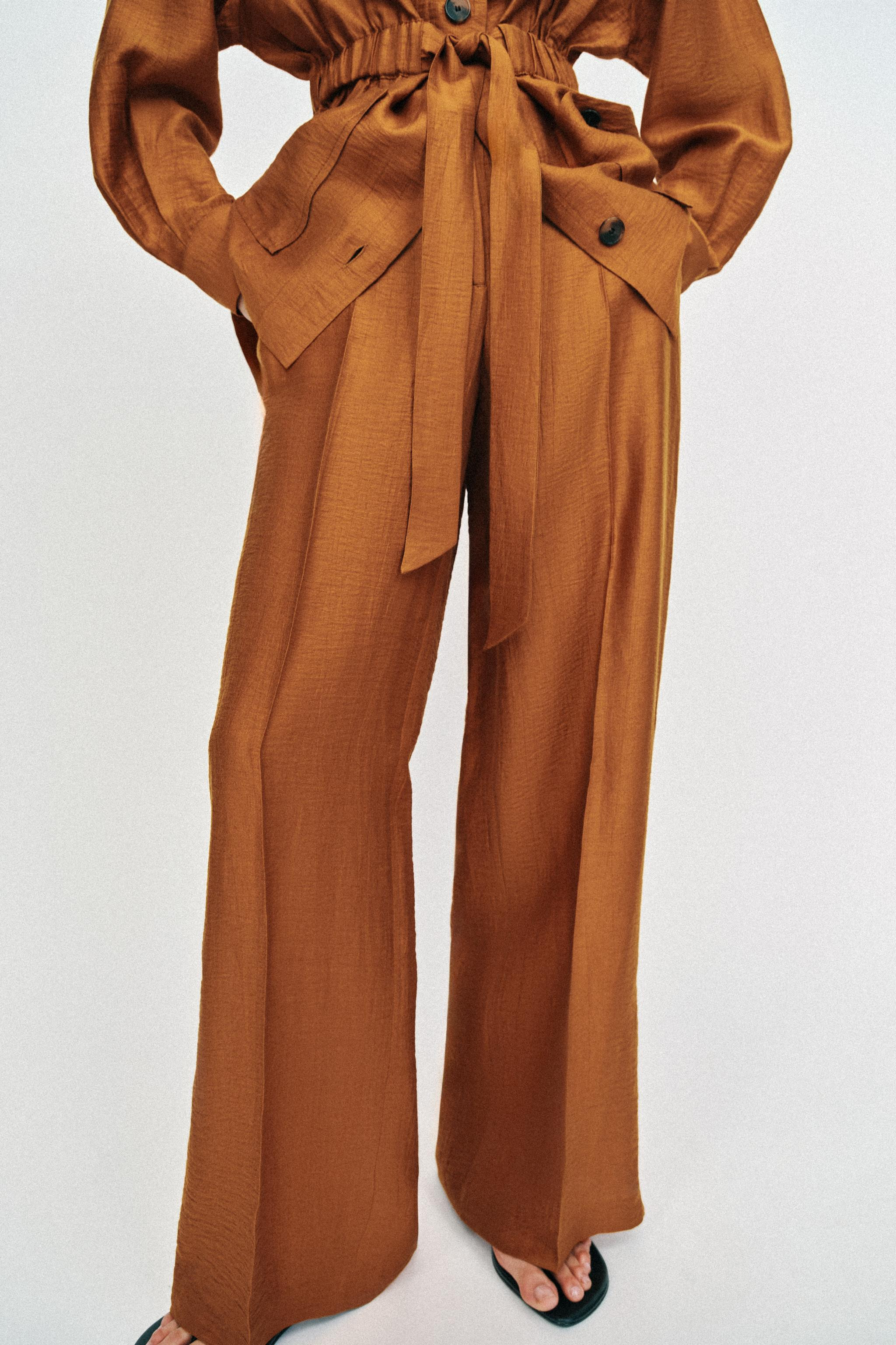 FLOWY LINEN BLEND PANTS WITH SLITS | Zara US