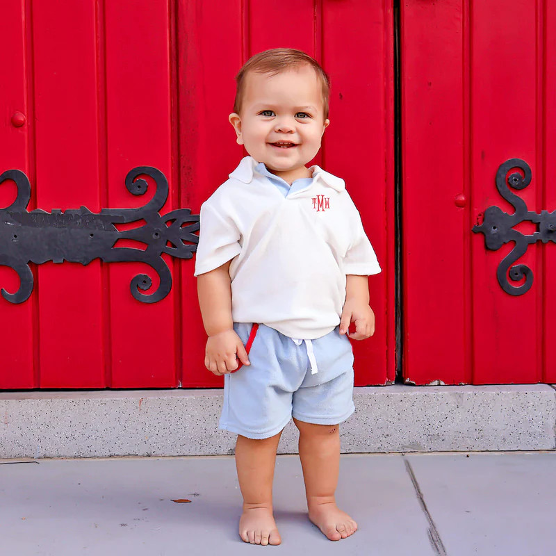 Light Blue & Red Terry Polo Short Set | Classic Whimsy
