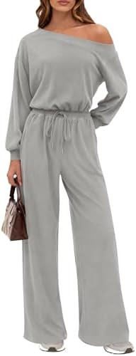 PRETTYGARDEN Long Sleeve Jumpsuit For Women Dressy 2026 Off Shoulder One Piece Loose Wide Leg Jum... | Amazon (US)