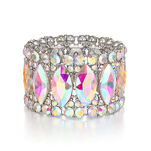 BriLove Wedding Bridal Elegant Crystal Double Row Rhinestones Marquise Cluster Stretch Bangle Bra... | Amazon (US)