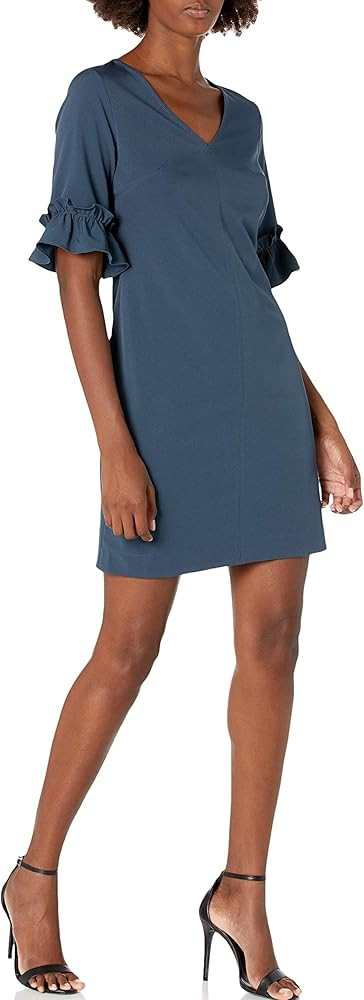 Lark & Ro Women's Florence Ruffle Half Sleeve V-Neck Sheath Dress | Amazon (US)