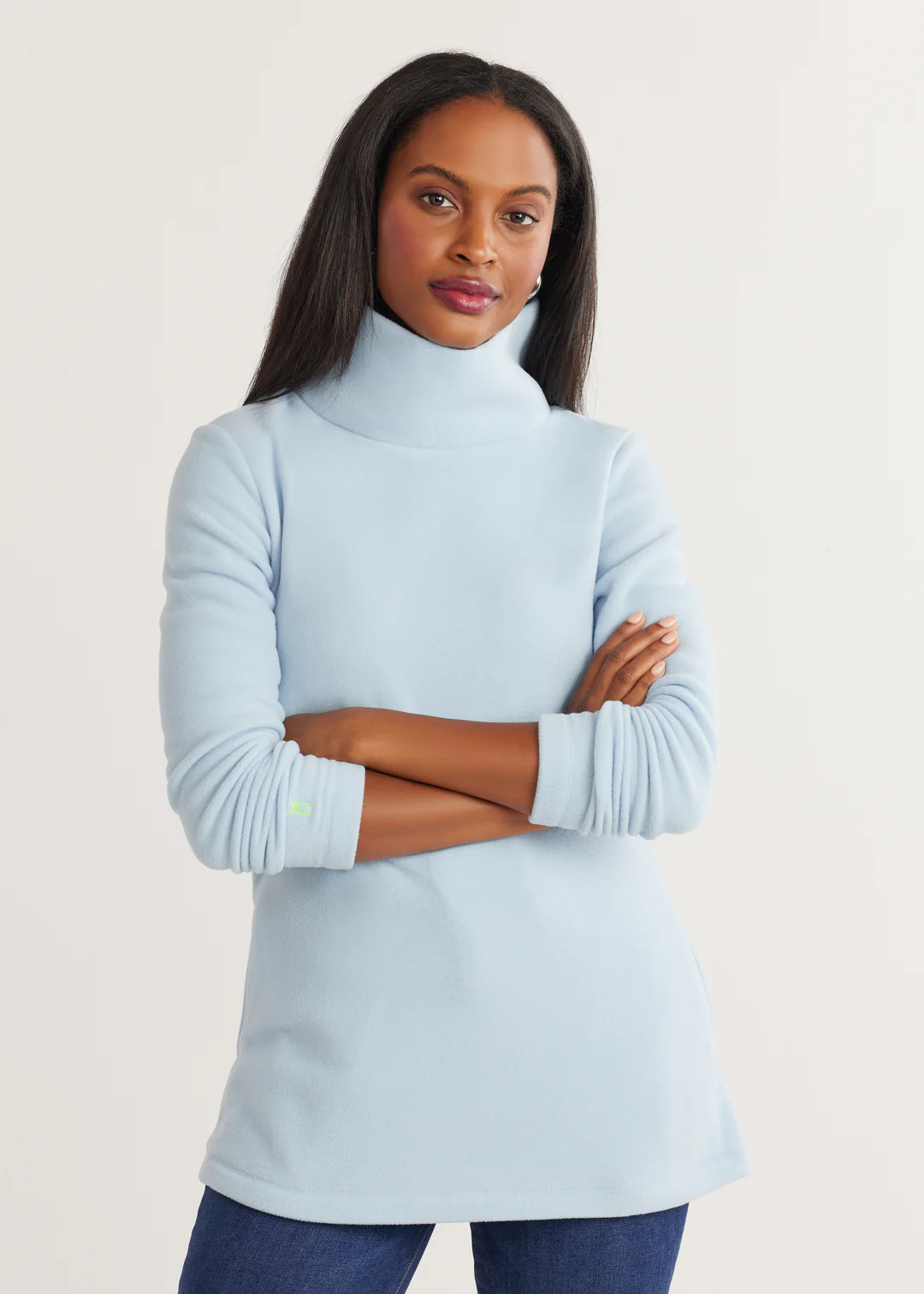 Cobble Hill Turtleneck in Vello Fleece (Ice Blue) | Dudley Stephens
