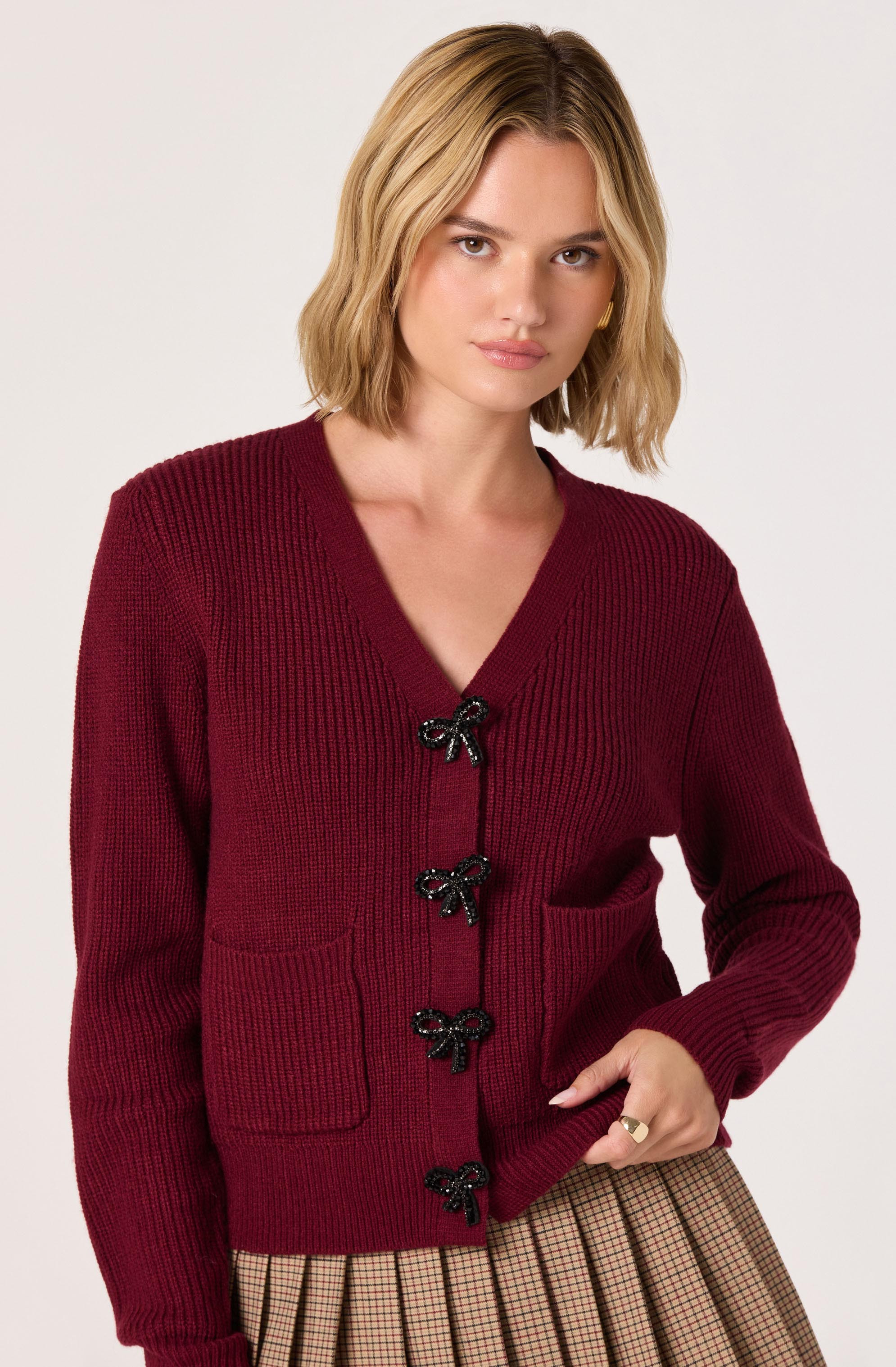 Embellished Bow Button Cardigan | ASTR The Label (US)