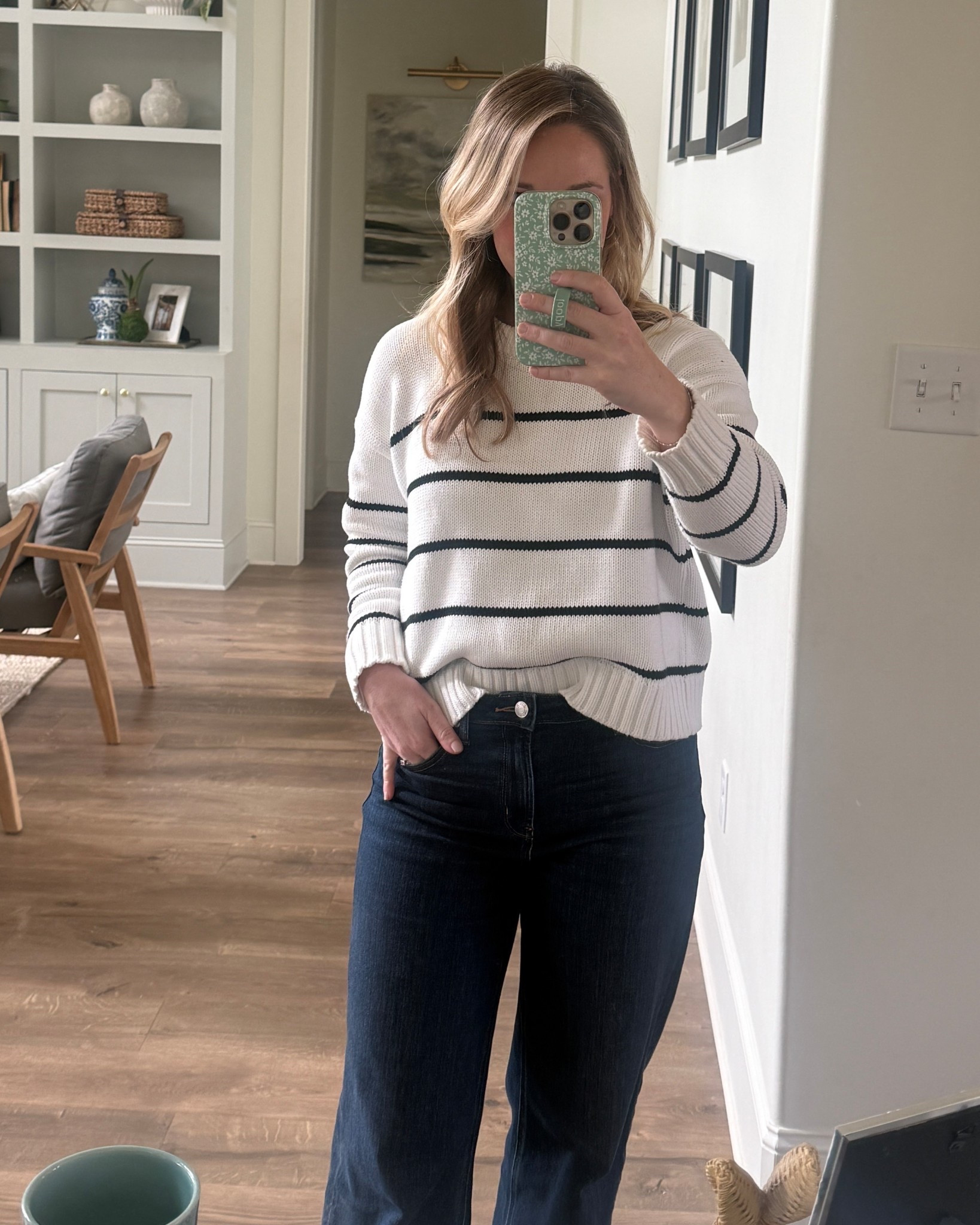 OOTD 🤍 Wearing my favorite wide leg jeans and sweater today. The temperature dropped this week so we are officially back in sweater mode.

These jeans from @Quince have been such a good staple. They are comfortable, flattering, and easy to dress up or down.

I don’t see my sweater offered in black and white anymore but there are several other colorways in this style.

#LTKWorkwear #LTKootd