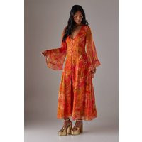 Womens Chiffon Bohemian Button Through Maxi Dress - Multi - 14 | boohoo (US & Canada)