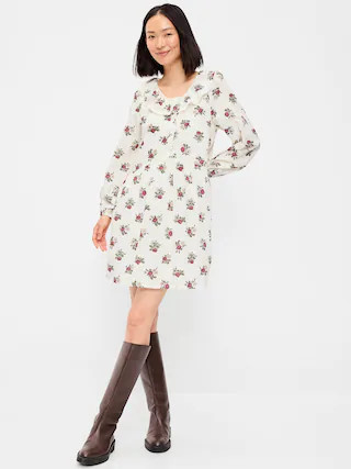 Long-Sleeve Ruffle-Collar Swing Mini Dress | Old Navy (US)